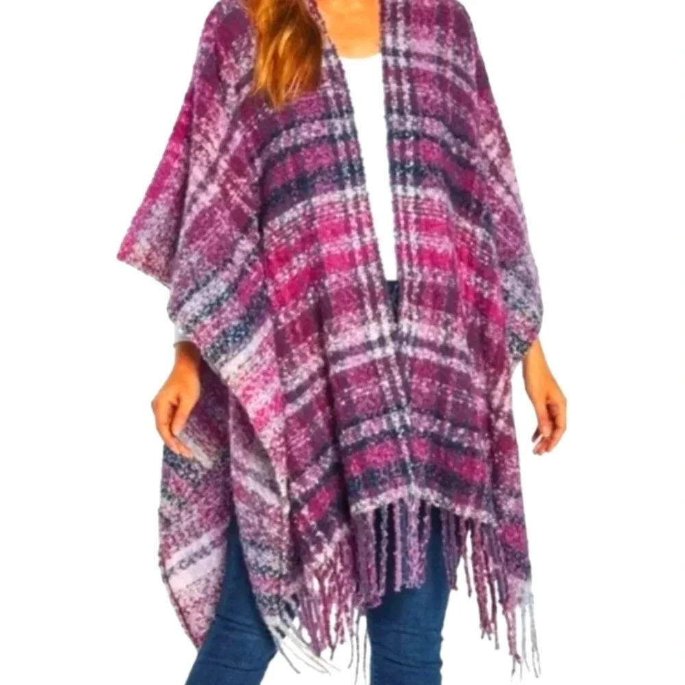 Woolrich‎ Cozy Blanket Wrap Poncho Becca Colorway Fringe Trim One Size
